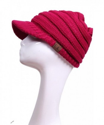 ScarvesMe Exclusive CC Brim Visor Knitted Beanie Hat - Hot Pink - CV12N81K14A