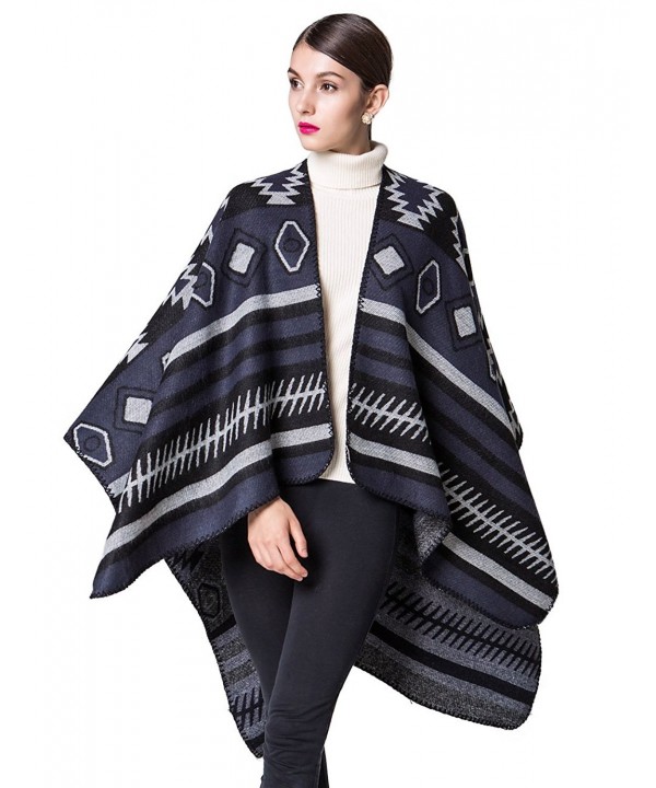 LOHASCASA Women's Printed Knitted Cashmere Cardigan Shawl Wrap - Blue Series 5 - CC184UYCMTD