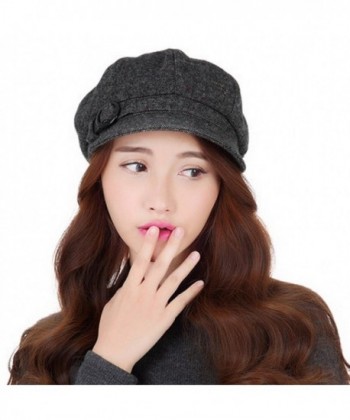 Ubbetter Womens newsboy Cabbie Hat Vintage Wool Beret Cap - Black-Grey - C3185YOG0IZ