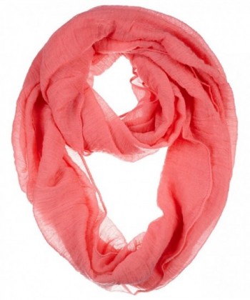 BYOS Womens Airy Crinkled Lightweight Soft Infinity Scarf Loop Snood in Solid Color - Coral-b - CF180LKLGS6