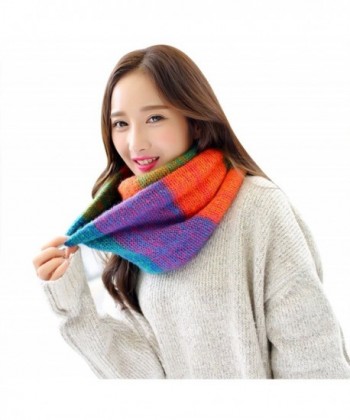 CC-US Women Colorful Grid Winter Infinity Loop Scarf Warm Knit Neckerchief Shawl - Multicolor1 - CQ184UWWD3K