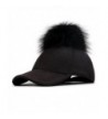 FURTALK Adjustable Large Real Fur Pom Pom Baseball Cap Snapback Wool Hat - Black - CW12J77JAH1