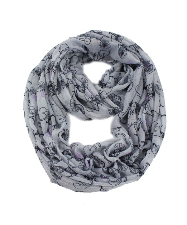 Women Lady Bicycle Bike Print Infinity Cowl Loop Casual Scarf - Gray - CO11AUQX3WR