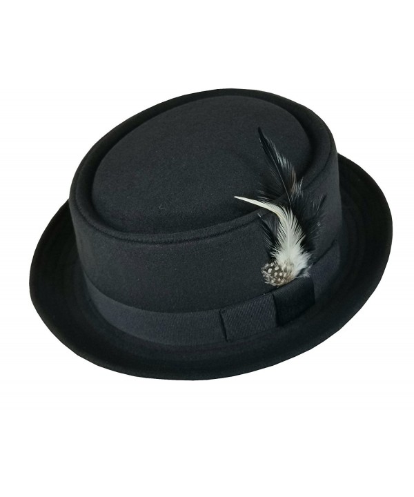 Men's Classic Wool Felt PorkPie Pork Pie Fedora Hats With Feather DTHE10 - CD11LLSFC7D