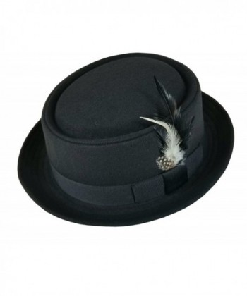 Men's Classic Wool Felt PorkPie Pork Pie Fedora Hats With Feather DTHE10 - CD11LLSFC7D