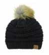NYFASHION101 Exclusive Soft Stretch Cable Knit Faux Fur Pom Pom Beanie Hat - Black Metallic - CI1875CXRQ2