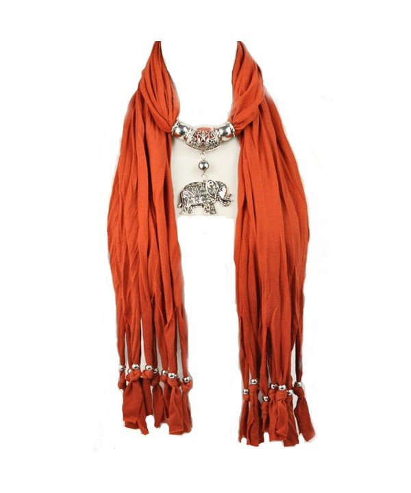 HUAN XUN Women's Lucky Alloy Elephant Jewelry Pendant Scarf - E Burnt Orange - CL1195FGN7H