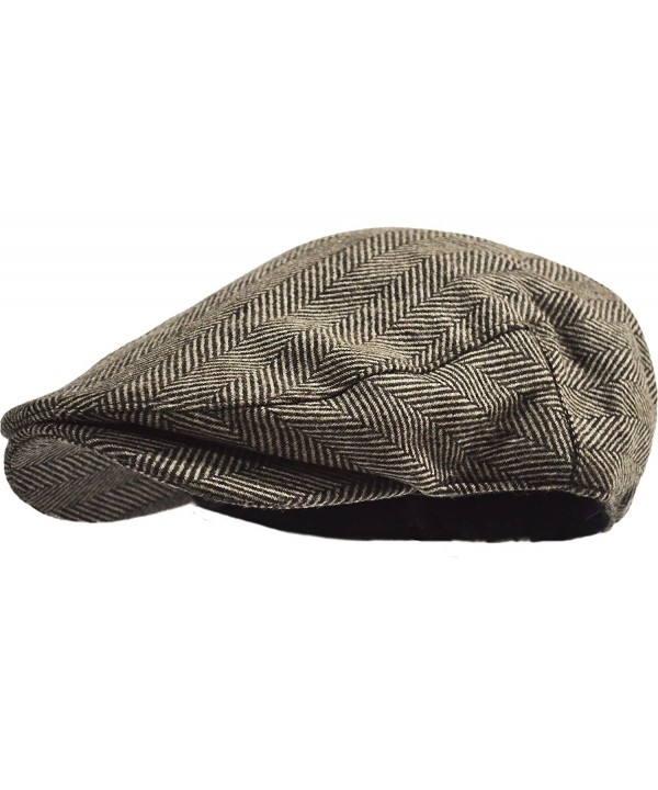 Men's Classic Herringbone Tweed Wool Blend Newsboy Ivy Hat (S/M- Brown) - CU12NUR35WQ