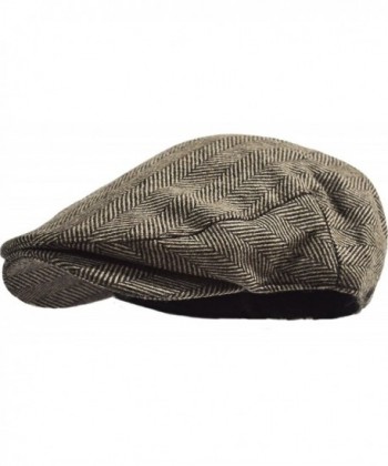 Men's Classic Herringbone Tweed Wool Blend Newsboy Ivy Hat (S/M- Brown) - CU12NUR35WQ