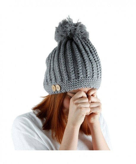 Samtree Womens Beanie Hat With Pom-Thick Chunky Cable Winter Knit Hats - Grey - CZ1200ULNPR