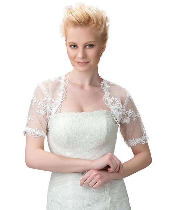 Sisjuly Women's Short Sleeves Lace Wedding Bridal Bolero Jacket - White - CS1205Z1YXD