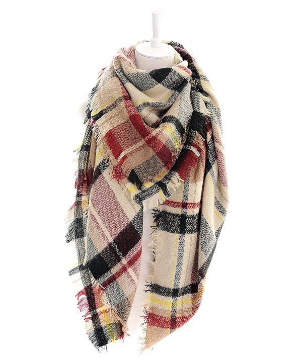 DEARCASE Women's Tassels Soft Plaid Tartan Scarf Winter Large Blanket Wrap Shawl - Black Claret - C918C792OS3