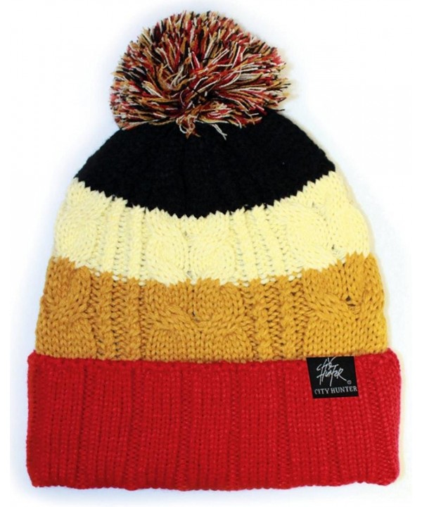 City Hunter Ck1050 Bold Stripe Pom Pom Knit Hat (7 Colors) - Red - C311HTWUNC9