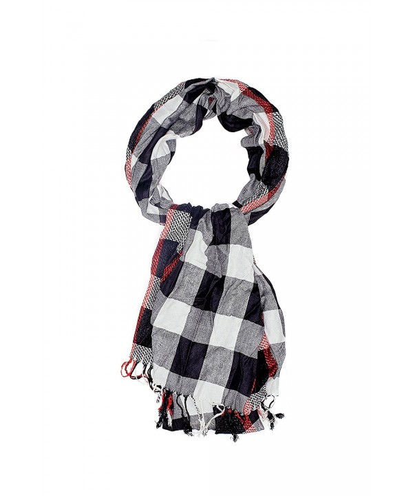 Ladies Gingham Scarf Plaid Wrap Soft Shawl With Fringe Fashion Scarves For Women - Black- white- gray- red - CC12N5HD5R2
