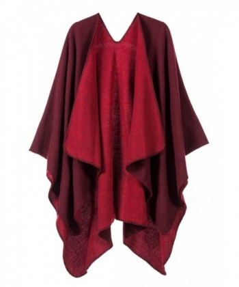 Shawl For Women Open Front Poncho Oversized Blanket Reversible Wrap Shawl Cardigan Cape Ruana Coat - Red-sol - CV186Z6Y3I3
