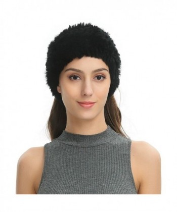 Ferand Women's Soft Real Rex Rabbit Fur Knitted Headband- Dual-use as Warm Snood Scarf for Winter - Black - CL188IT737E