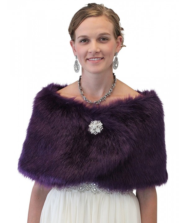 Tion Bridal Women Bridal Fur Wrap One Size- Purple Shawl with Free Brooch - CK11FUWWGLB