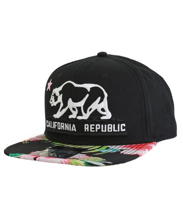 California Republic Bear Flag Flat Bill Snapback Hat - Tropical Floral Pattern - CS126OL3XCR