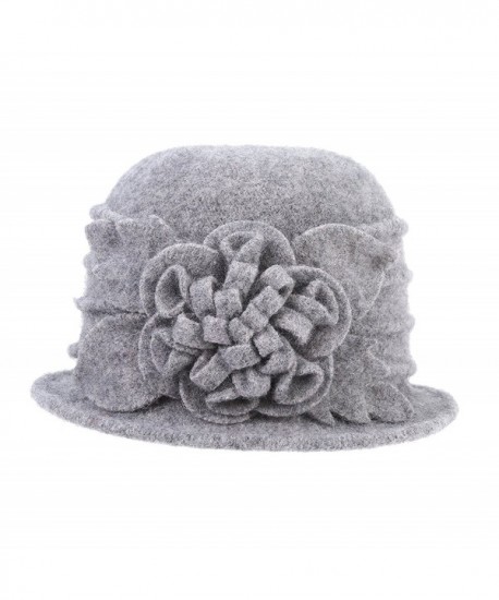 Prefe 1920s Gatsby Womens Flower 100% Wool Warm Beanie Bow Hat Cap Crushable - Grey - CE188L3HEWG