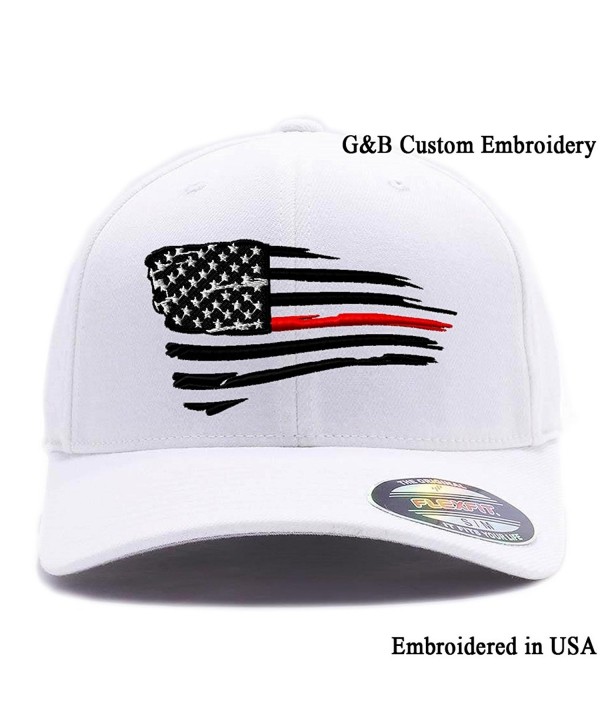 Flexfit Thin Red Line Waving USA Flag. Embroidered. 6477 Wool Blend Cap - White - C31808K9ZYD