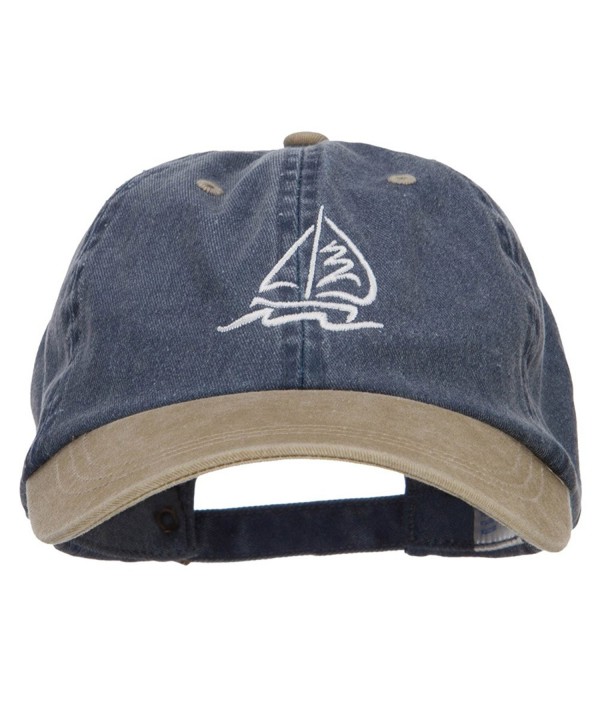 Sailboat Wave Embroidered Washed Two Tone Cap - Navy Khaki - CB124YMIYMR