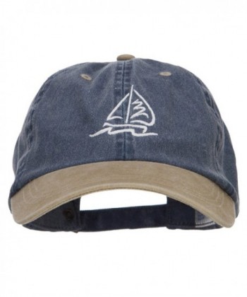 Sailboat Wave Embroidered Washed Two Tone Cap - Navy Khaki - CB124YMIYMR