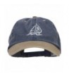 Sailboat Wave Embroidered Washed Two Tone Cap - Navy Khaki - CB124YMIYMR