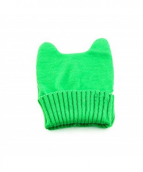 Dealzip Inc Stylish Unisex Winter Warm Wool Crochet Knitted Hat Cap Cute Cat Ears Design - Fluorescent Green - C211R5KBPEZ
