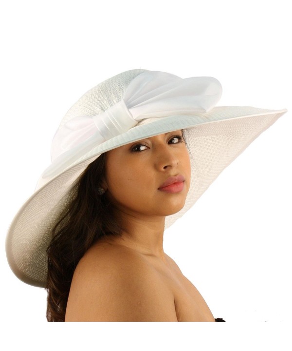 Summer Big Ribbon Bow Floppy Sun Wide Brim 6"+ Brim Beach Hat Adjustable - White - CK11JHWD0PB