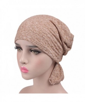 beauty YFJH Print Cotton Chemo Head Scarf Turban Hat Sleep Cap Headwear Ethnic Wrap Ruffle Beanie - Khaki - CP184KRZ8H6