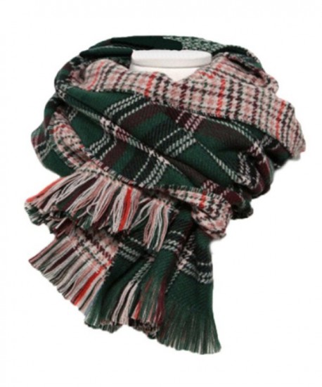 Women's Colorful Plaid Tartan Blanket Scarf Large Winter Shawl Wrap with Fringe - Green - C012612JQWZ