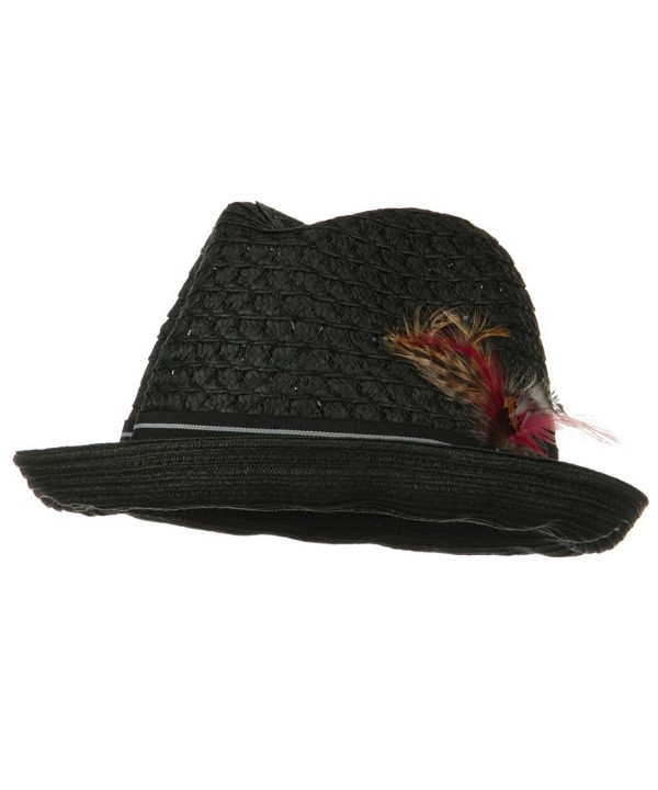 Men's Fedora Open Weave Crown Feather Hat - Black - CB118NUS5SF