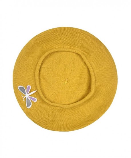 Beret Dragonfly Women 100% Cotton Solid Hat Headcover For Hair Loss Fashion Modesty - Mustard - C817Y0DEUER