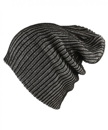 Morehats Two Tone 100% Cotton Slouchy Knit Beanie Warm Winter Skater Ski Hip-hop Hat - Black - C011PKZLKM9