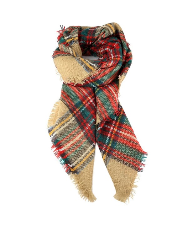 AOFU Winter Blanket Scarf Classic Tassel Plaid Scarf Warm Soft Tartan Wrap Shawl - Khaki - CS189NH9KAH