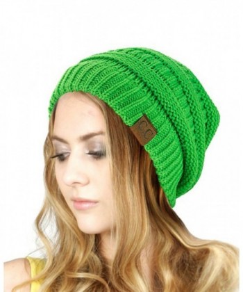 Trendy Warm Chunky Soft Stretch Cable Knit Slouchy Beanie Skully HAT20A (Lime Green) - CW128EW87BL