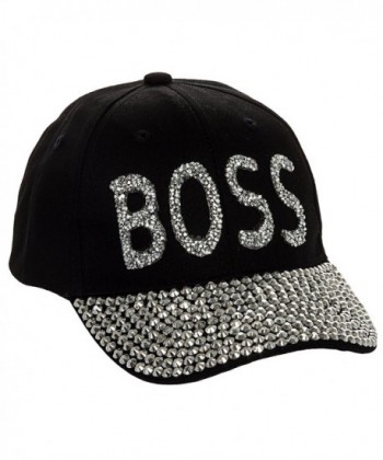 Crystal Case Women's Bling "Boss" Embellished Adjustable Baseball Cap Hat - Black - CK11M5IHOS3