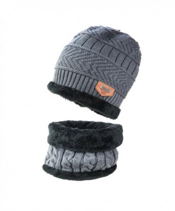 JoyRing Beanie Hat Scarf Set Thick Knit Cap Warm Fleece Lined Scarf Warm Winter Hat For Men & Women - Gray - C1188Q2IZ6D