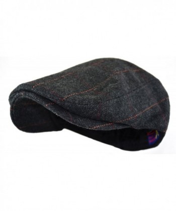 Men's Classic Herringbone Tweed Wool Blend Newsboy Ivy Hat (Large/X-Large- Black Plaid) - CZ12O8Y36ZY