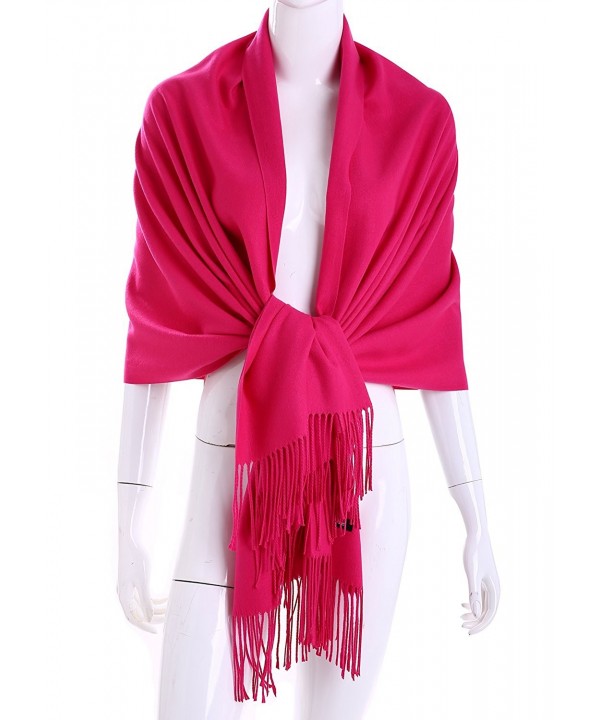 MuNiSa Women's Large Soft Pashmina Cashmere Blend Shawls Wrap Stole Scarf with Tassel - Rose Red - C9187NQ4MZ5