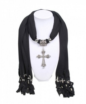 Wishcart Diamond Cross Pendant Scarf Necklace Jewelry Women Scarves - CC12G9UASPR