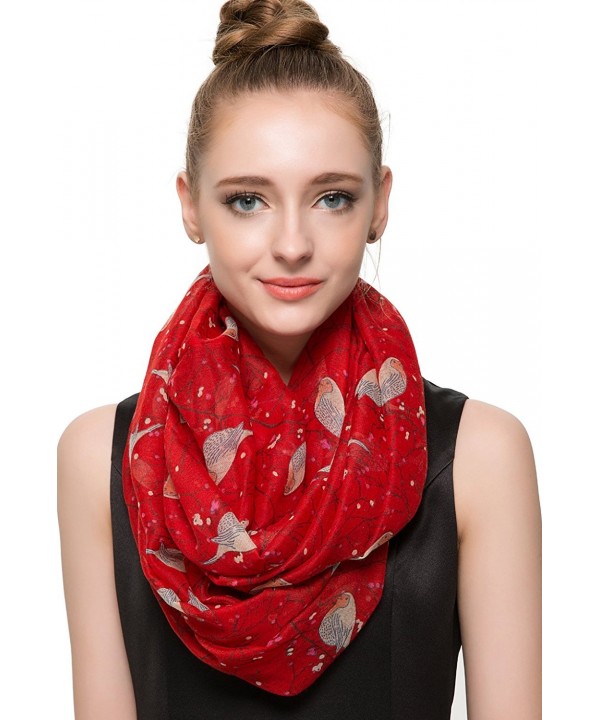 Aoloshow Floral Blossom Bird on the Tree Print Infinity Scarf Lightweight - C Red - C0124XJW4XV