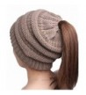 YakkieSiva Women's Winter Warm Soft Stretch Knitted High Bun Ponytail Beanie Hat Cap - Khaki - C7188NOYQ4Q