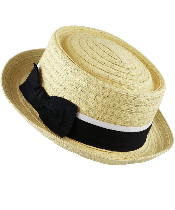 The Hat Depot Unisex Summer Paper Straw Short Brim Porkpie Hat - Natural - C717Z3K7HSM