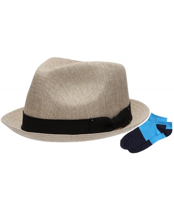 Epoch Men's Summer Lightweight Linen Fedora Hat With Casual Low Cut Sock - F0960-natural - CI12F72HL1X