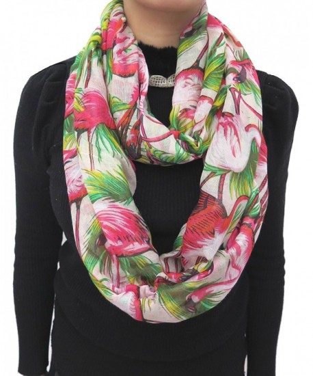 Lina & Lily Vintage Flamingo Print Loop Infinity Women's Scarf Lightweight - White Background - C011P01KKB5