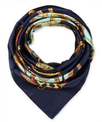 100% Polyester Silk Feeling 35" Kerchief Neck Scarf for Women by corciova - 111 Navy - CR126LOX1W9