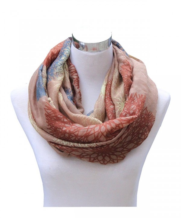 Lucky Leaf Women Fashionable Gauze Soft Collar Loop Infinity Scarf Floral Patterns - Dandelions Khaki - CN182Y4UU0Y