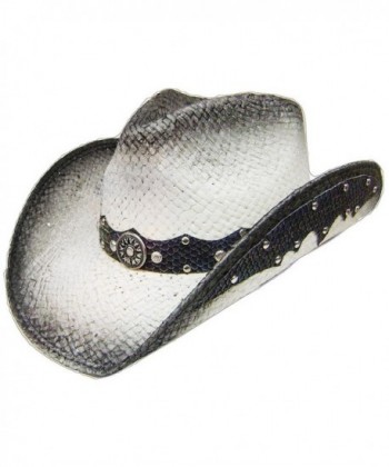 Modestone Straw Cowboy Hat Leather-Like Appliques Grey - C5182E3LS5Z