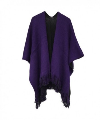 Kocome Women Blanket Oversized Scarf Wrap Long Knit Shawl Poncho Tassel Fringe - Black+purple - CE12O2RGRED